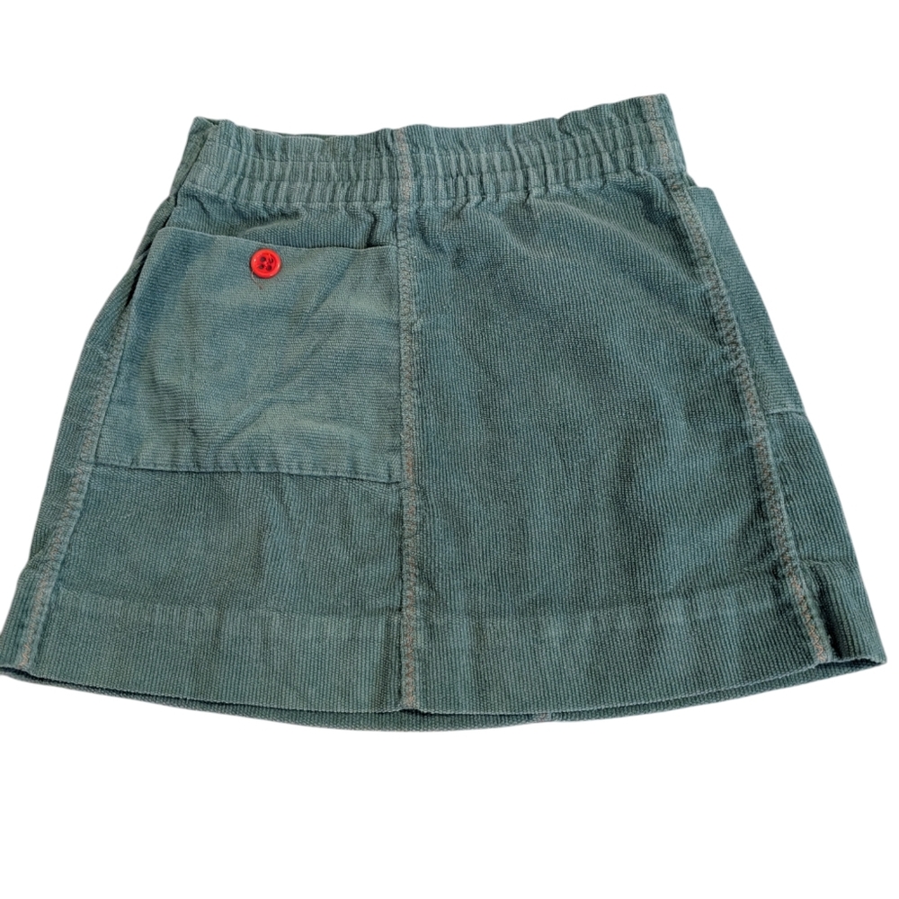 70s Vintage Green Corduroy Girls Skirt With Pockets Red Buttons